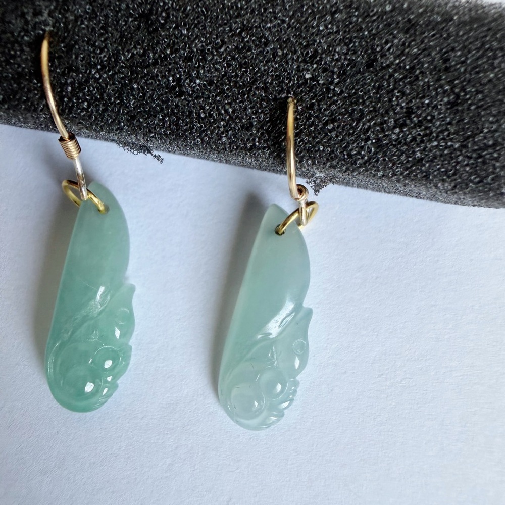 NEW Handcrafted Natural Burmese Grade A Jadeite Squirrel Earrings (AB Design)